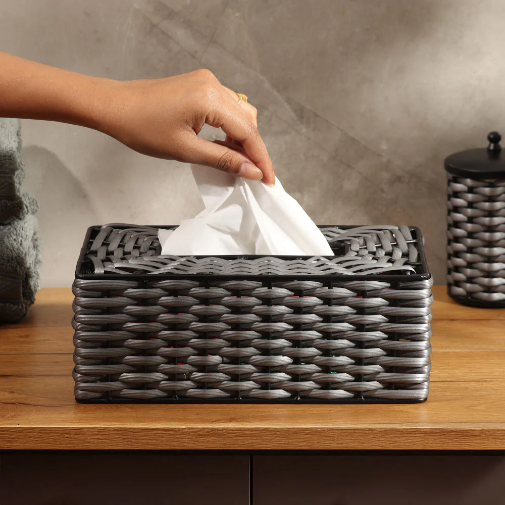 Weave Tissue Box Cover - Grey Black - Image 2