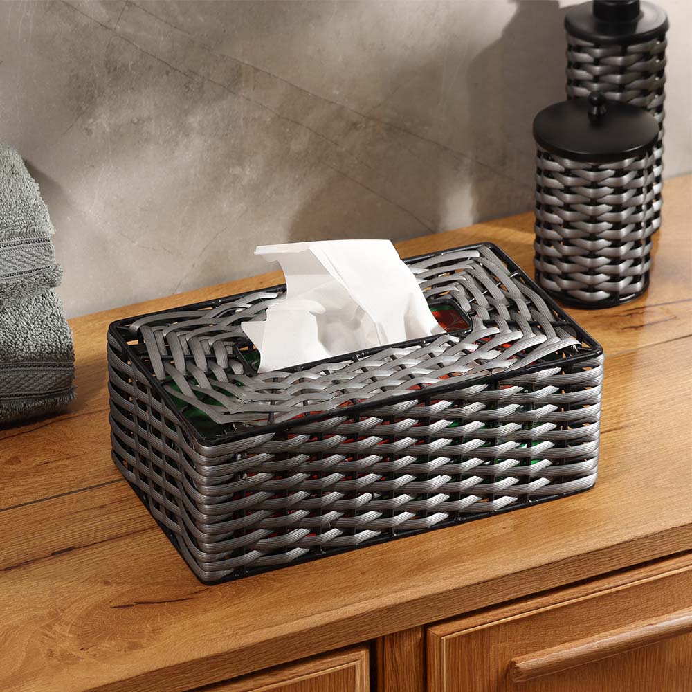 Weave Tissue Box Cover - Grey Black - Image 3