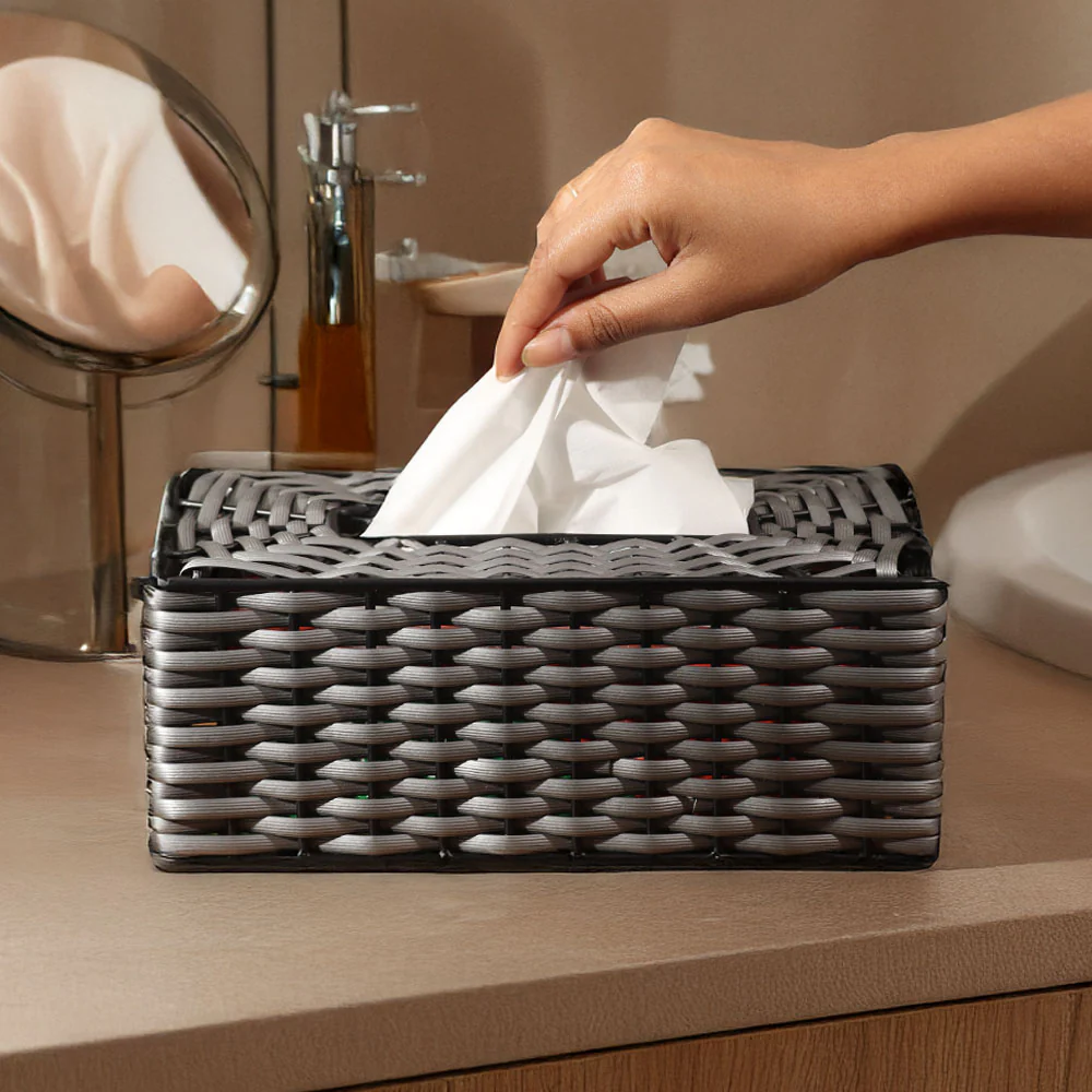 Weave Tissue Box Cover - Grey Black - Image 4