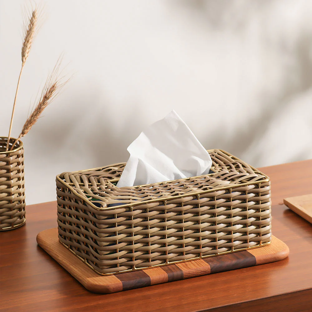 Weave Tissue Box Cover - Sand Gold - Image 2
