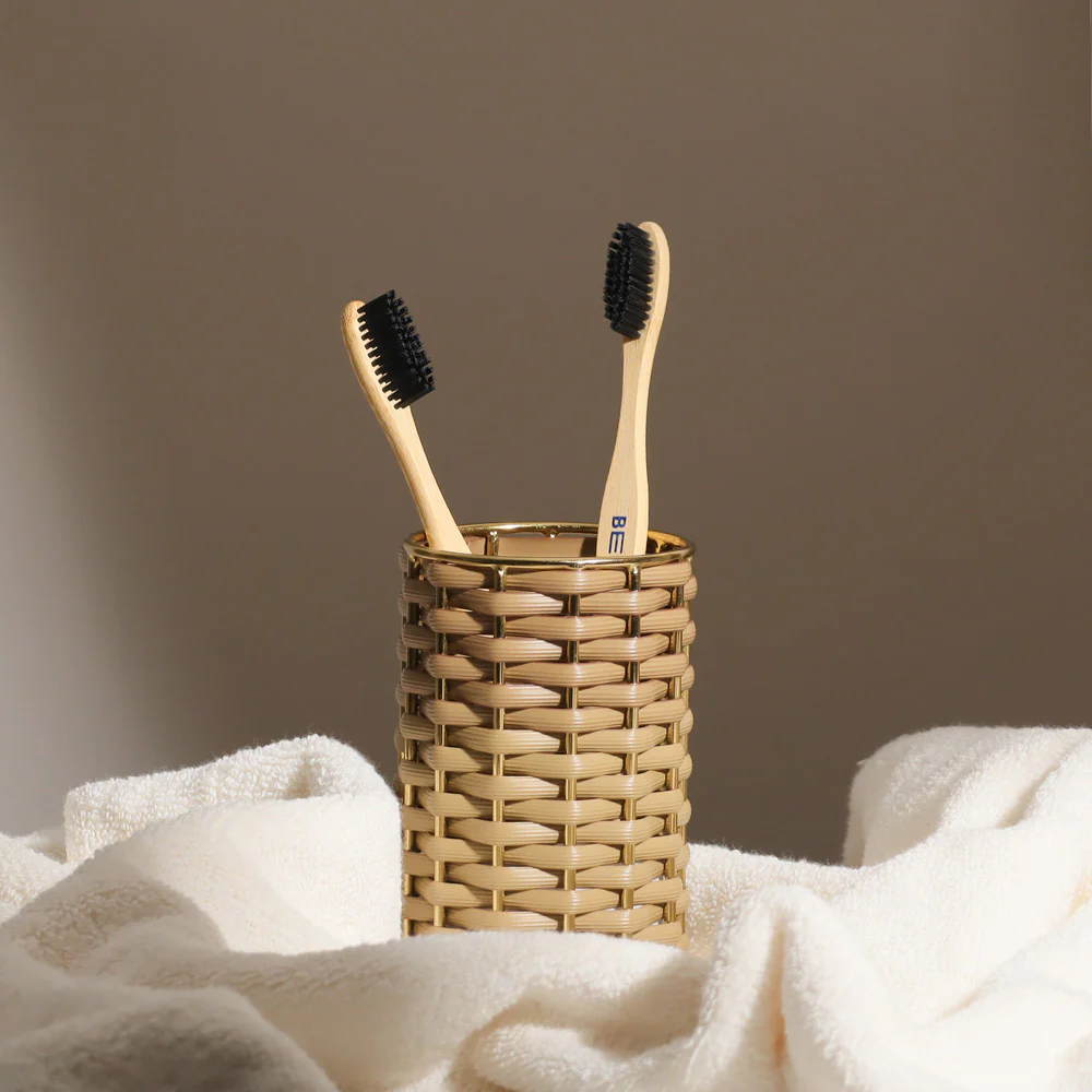 Weave Toothbrush Tumbler - Sand Gold - Image 2