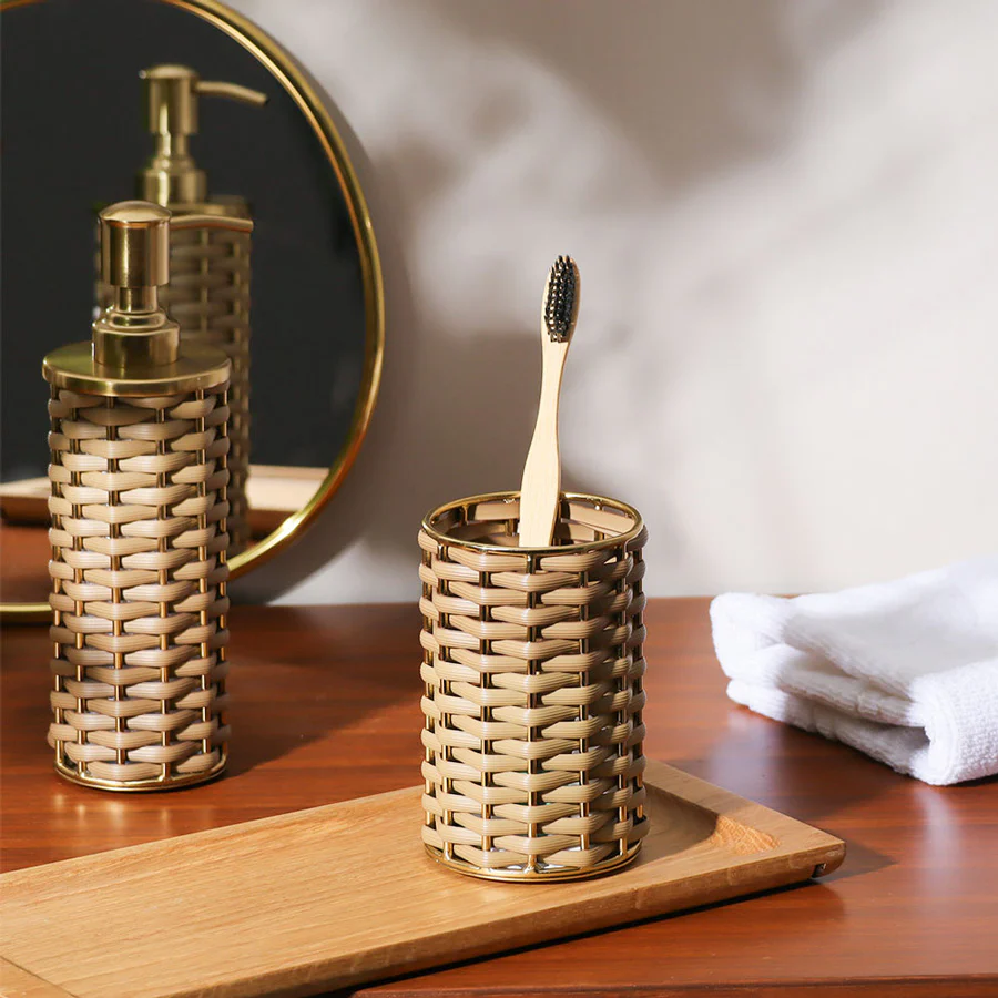 Weave Toothbrush Tumbler - Sand Gold - Image 4