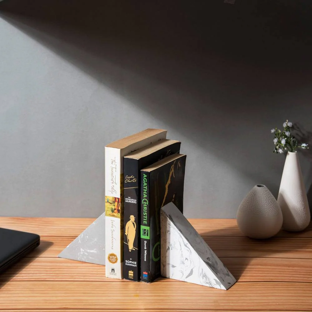 Wedge Small Bookends, Set of 2 -White Grey - Image 2