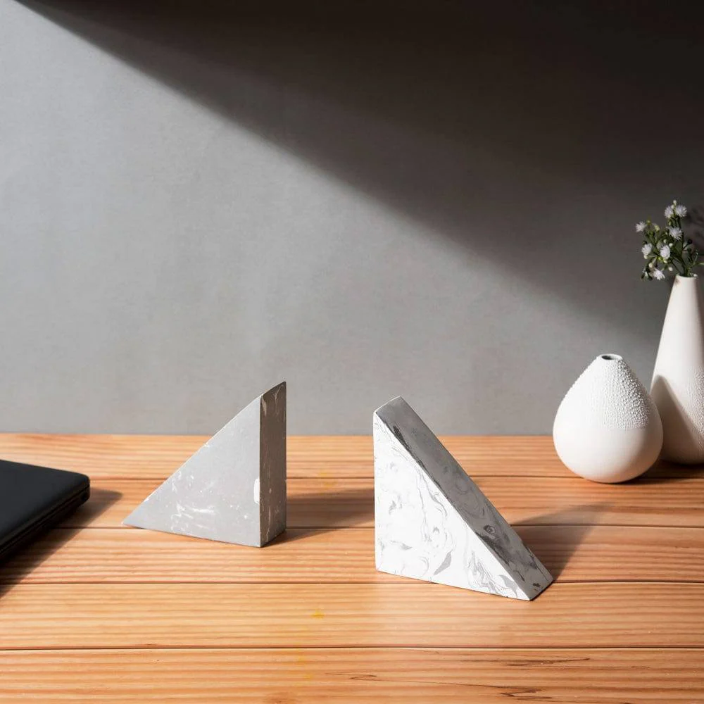 Wedge Small Bookends, Set of 2 -White Grey - Image 4