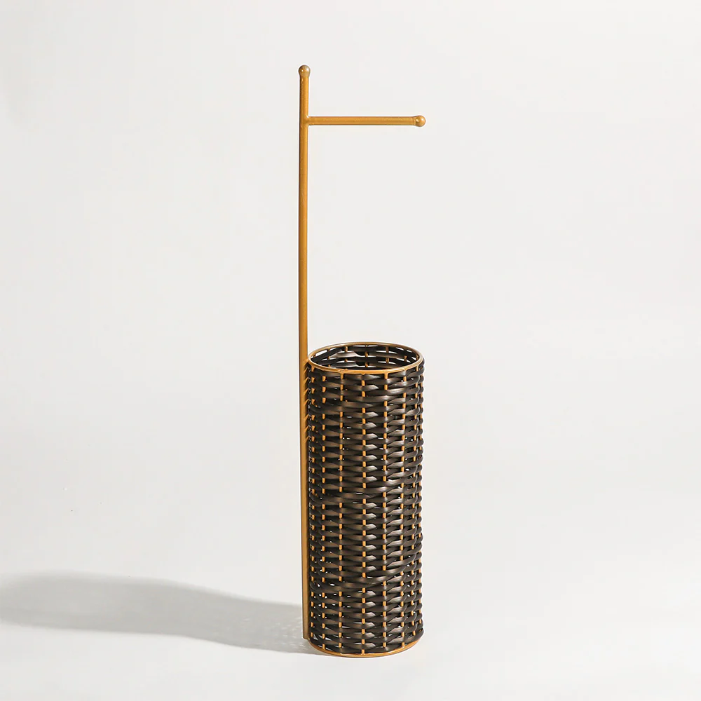 Wicker Toilet Roll Holder with Storage - Brown Gold - Image 3