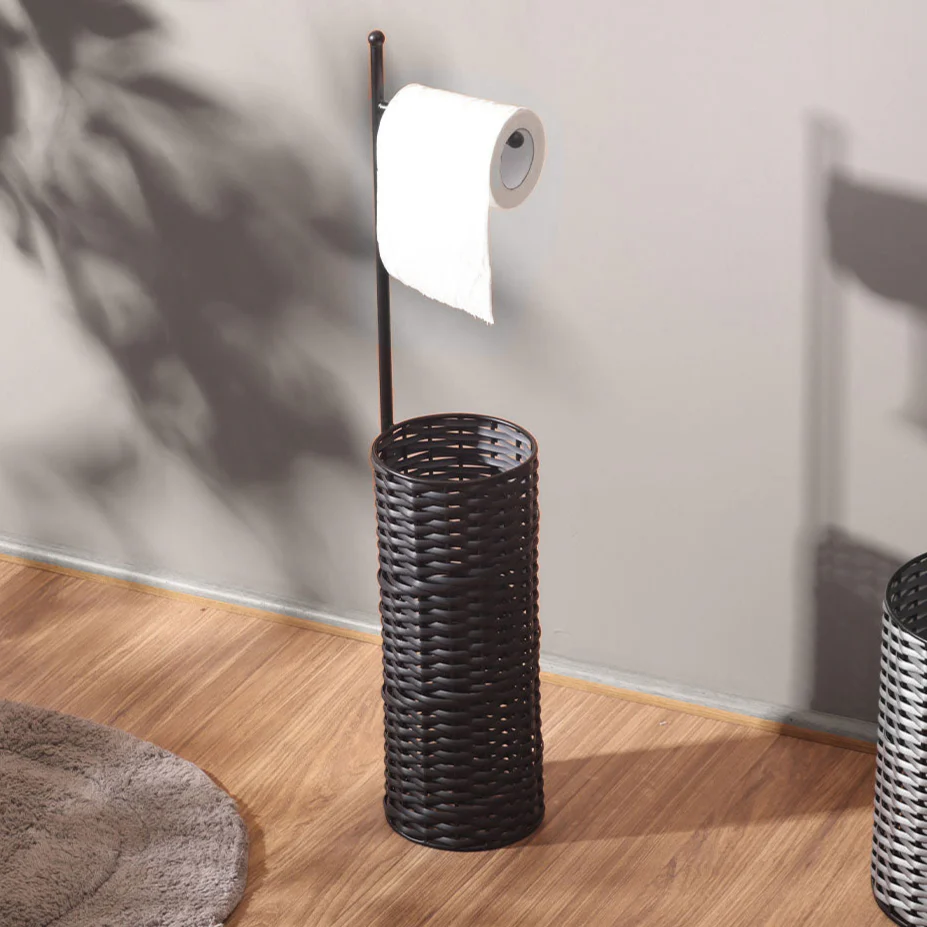 Wicker Toilet Roll Holder with Storage - Charcoal Black - Image 3