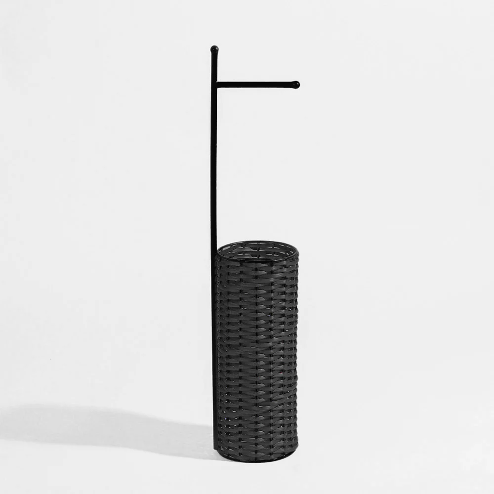 Wicker Toilet Roll Holder with Storage - Charcoal Black - Image 4