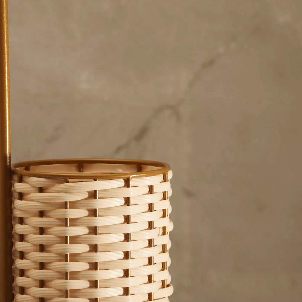 Wicker Toilet Roll Holder with Storage - Cream Gold - Image 4