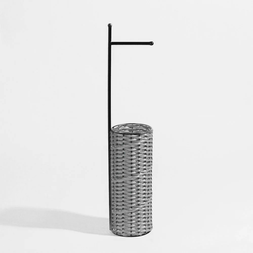 Wicker Toilet Roll Holder with Storage - Grey Black - Image 3