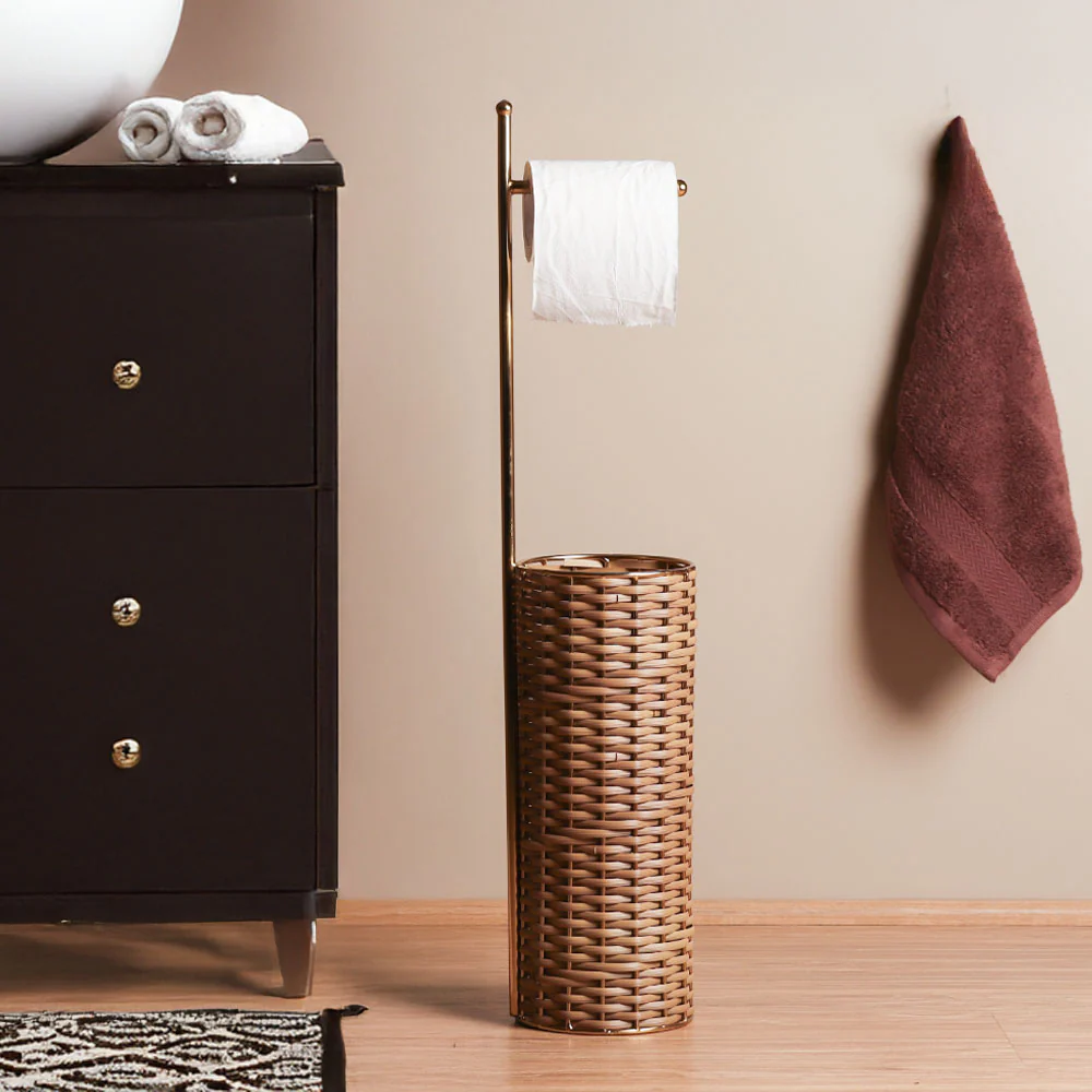 Wicker Toilet Roll Holder with Storage - Sand Gold