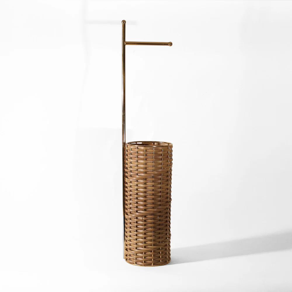 Wicker Toilet Roll Holder with Storage - Sand Gold - Image 3