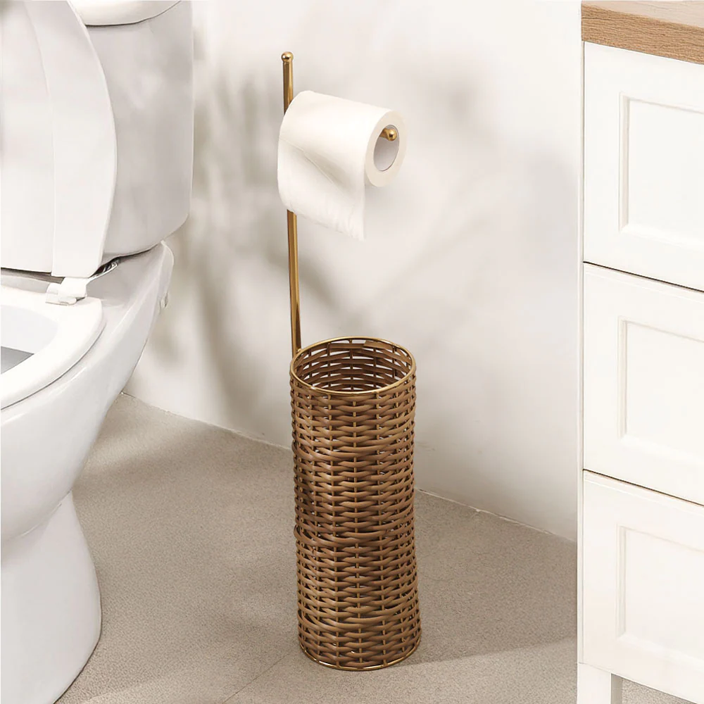 Wicker Toilet Roll Holder with Storage - Sand Gold - Image 4
