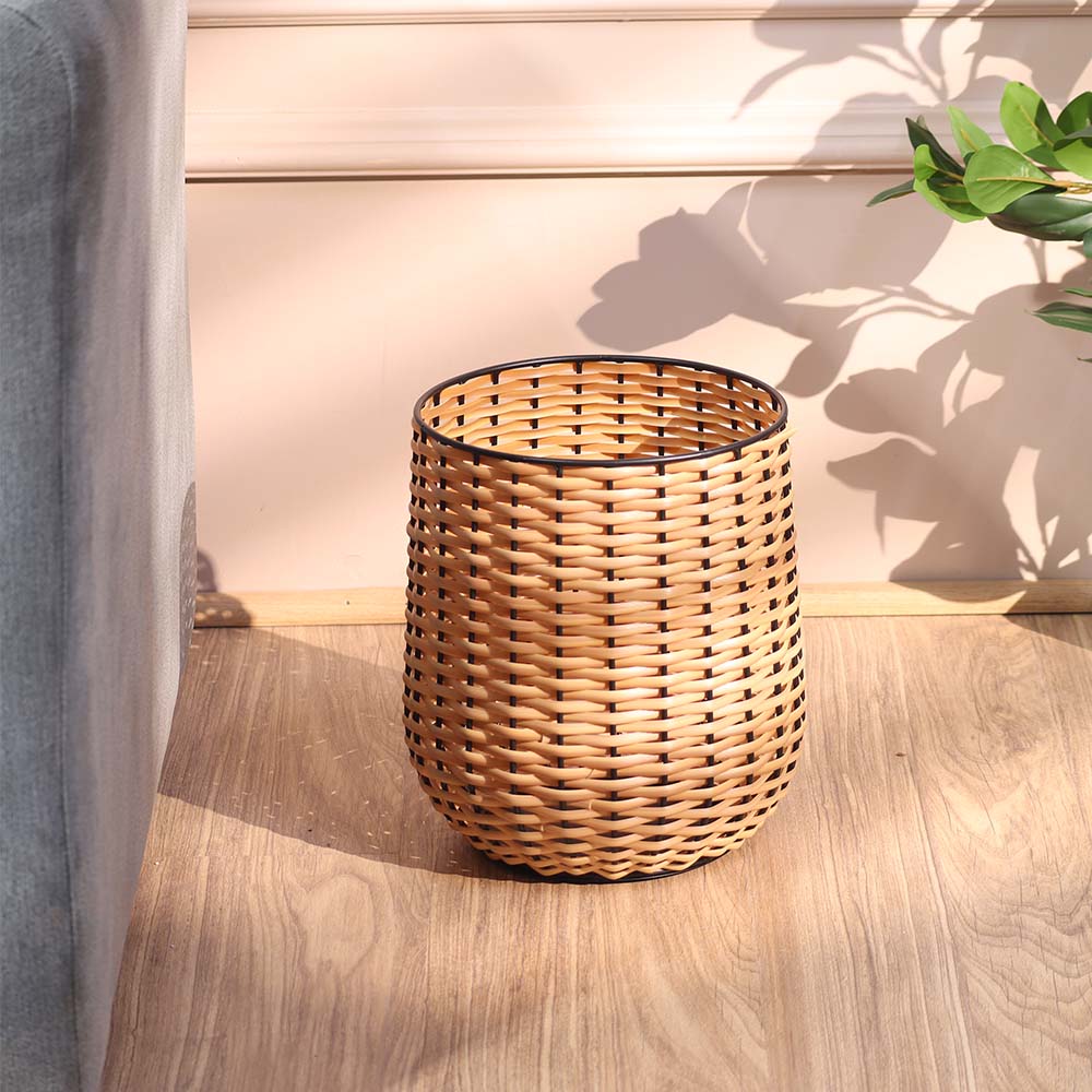 Wicker Waste Bin - Beige Black - Image 2