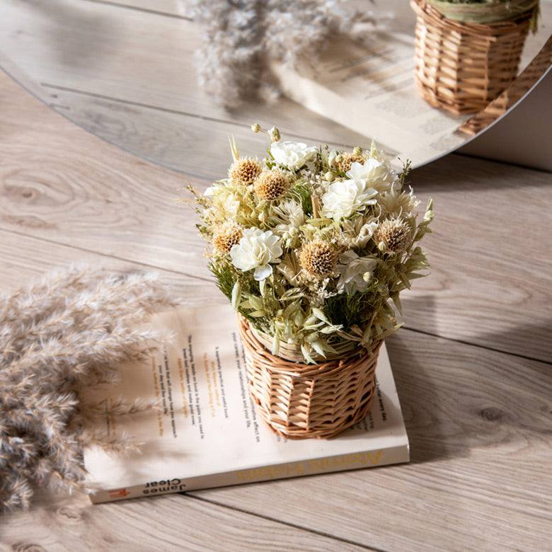 Willow Decorative Dried Floral Basket - White Beige