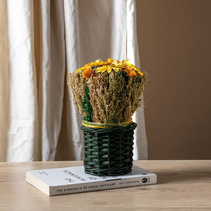 Willow Decorative Dried Floral Basket - Yellow Green - Image 2