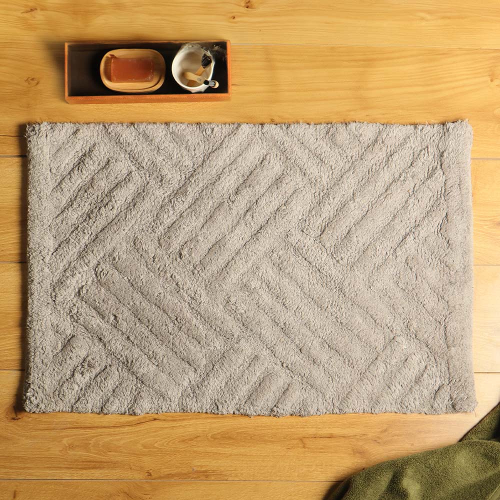 Willow Herringbone Tufted Bathmat - Light Grey - Image 5
