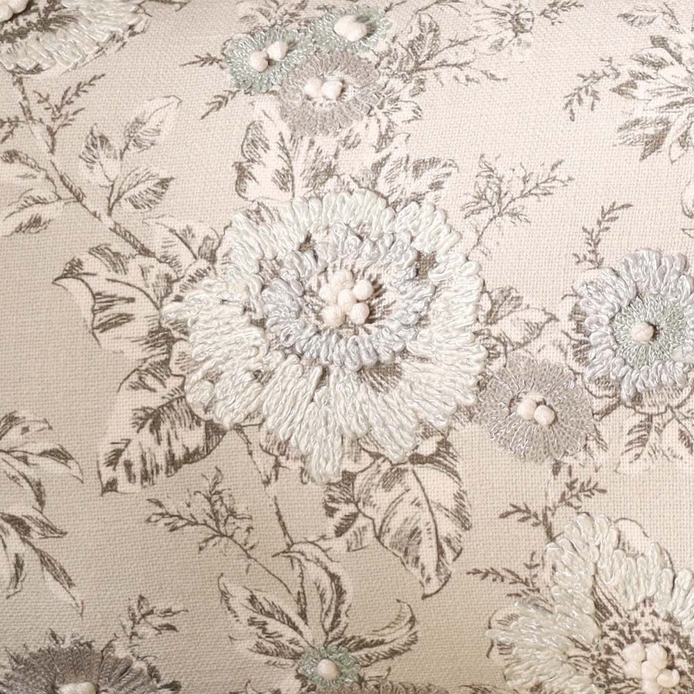 Windflower Rectangular Embroidered & Printed Cotton Cushion Cover 50x30cm - Blue Grey - Image 4