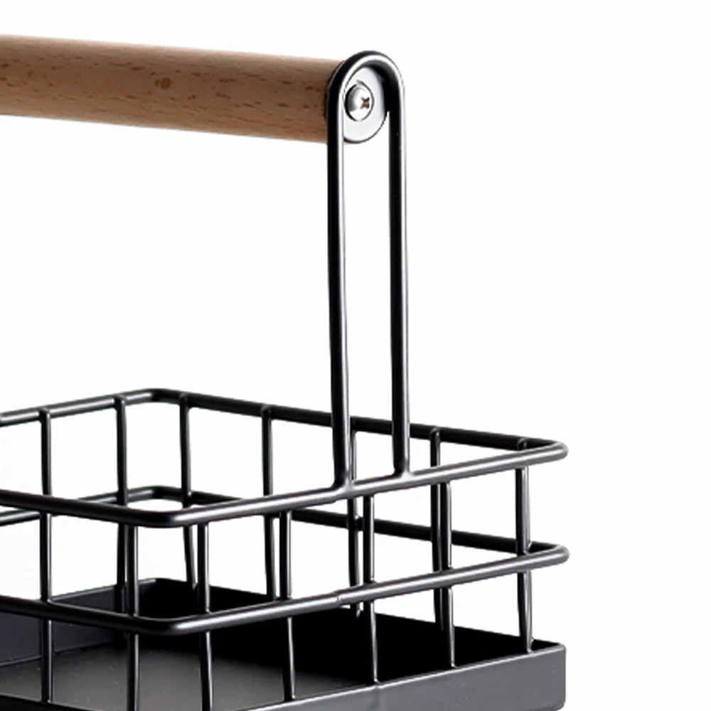 Wire Condiment Caddy with Wooden Handle - Black - Image 5