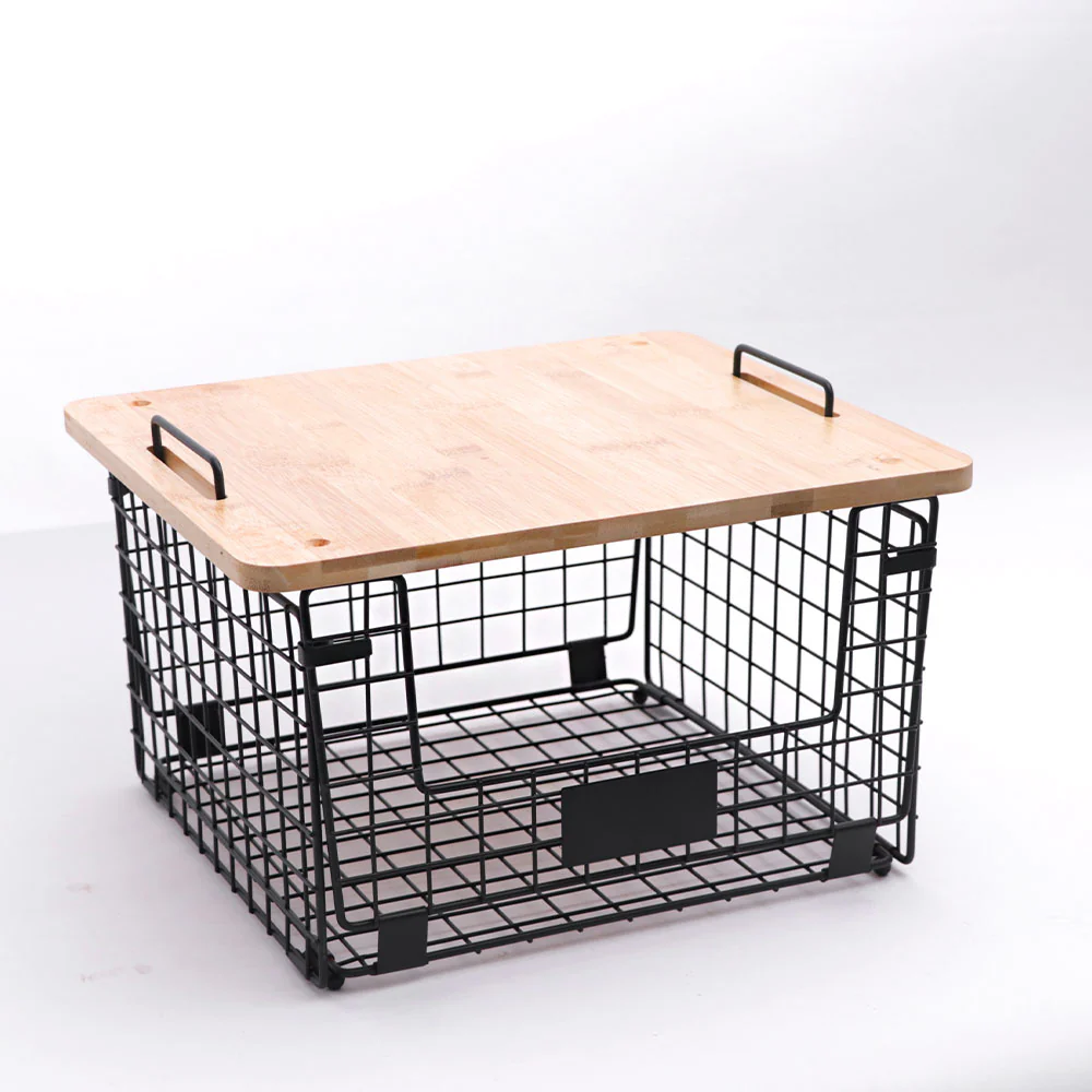 Wire Stackable Storage Bin with Lid - Black Natural - Image 3