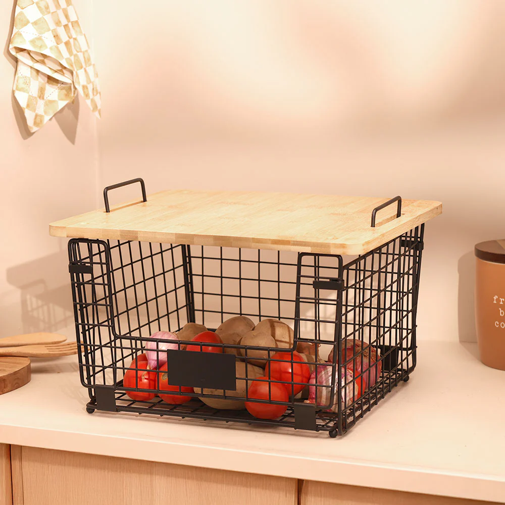 Wire Stackable Storage Bin with Lid - Black Natural - Image 4