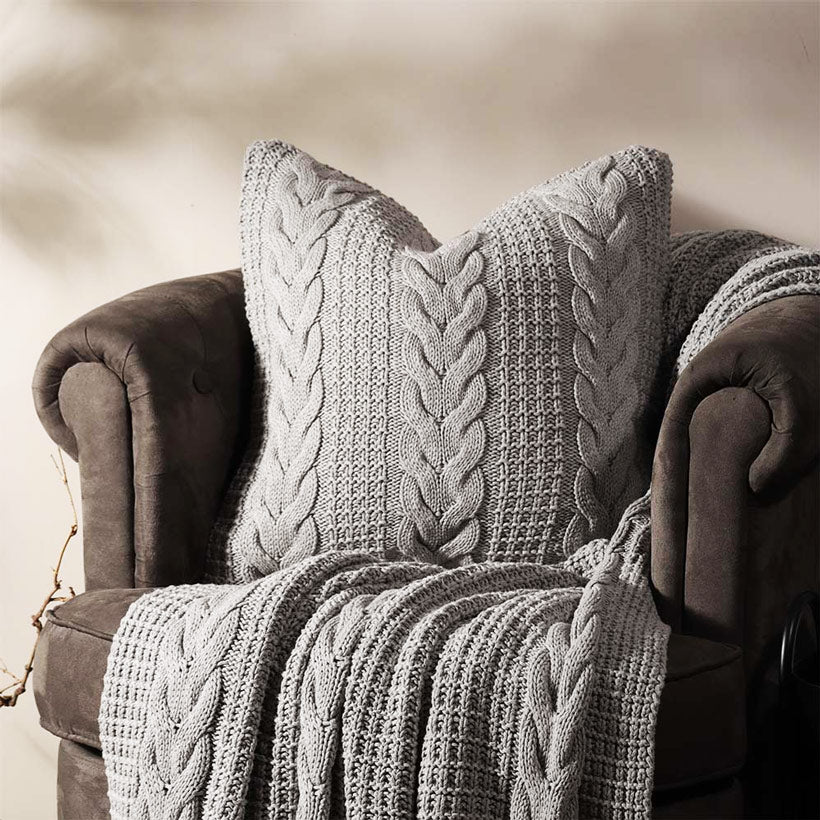 Wishbone Knitted Cushion Cover 50x50cm - Grey - Image 2