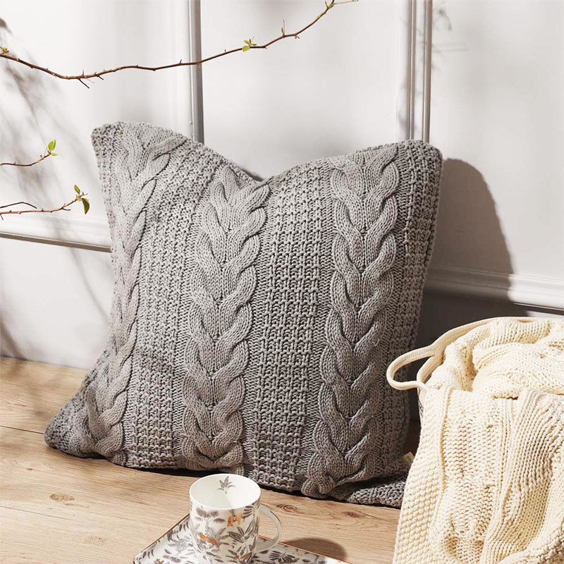 Wishbone Knitted Cushion Cover 50x50cm - Grey - Image 3