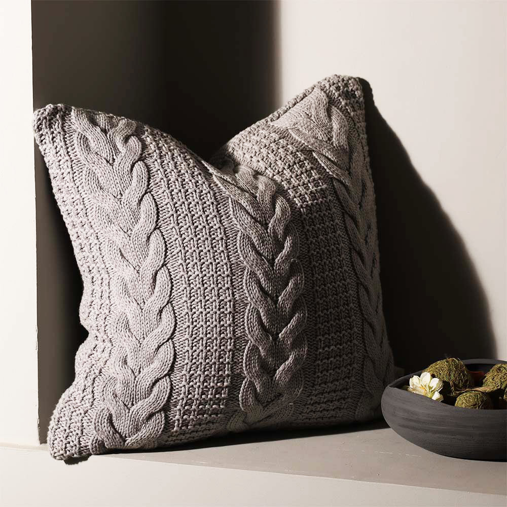 Wishbone Knitted Cushion Cover 50x50cm - Grey - Image 4