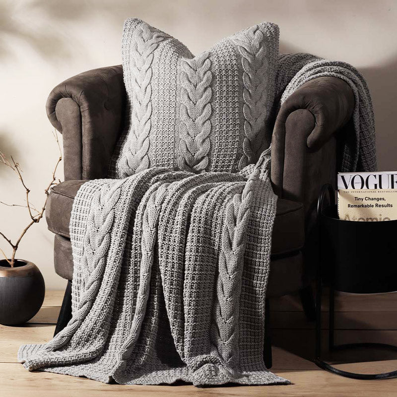 Wishbone Knitted Cushion Cover 50x50cm - Grey - Image 5