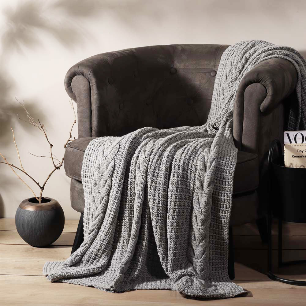 Wishbone Knitted Throw - Grey - Image 4