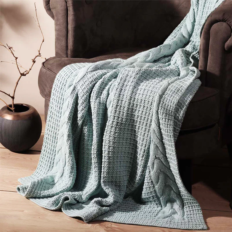 Wishbone Knitted Throw - Light Blue - Image 2
