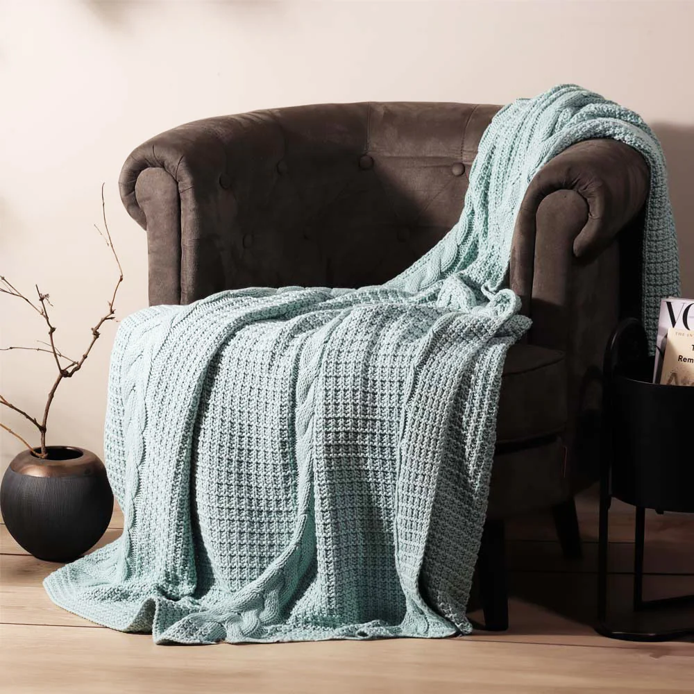 Wishbone Knitted Throw - Light Blue - Image 4