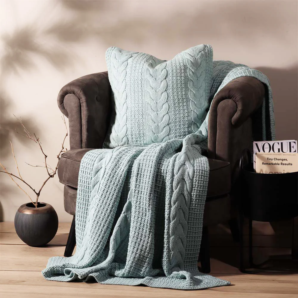 Wishbone Knitted Throw - Light Blue - Image 5