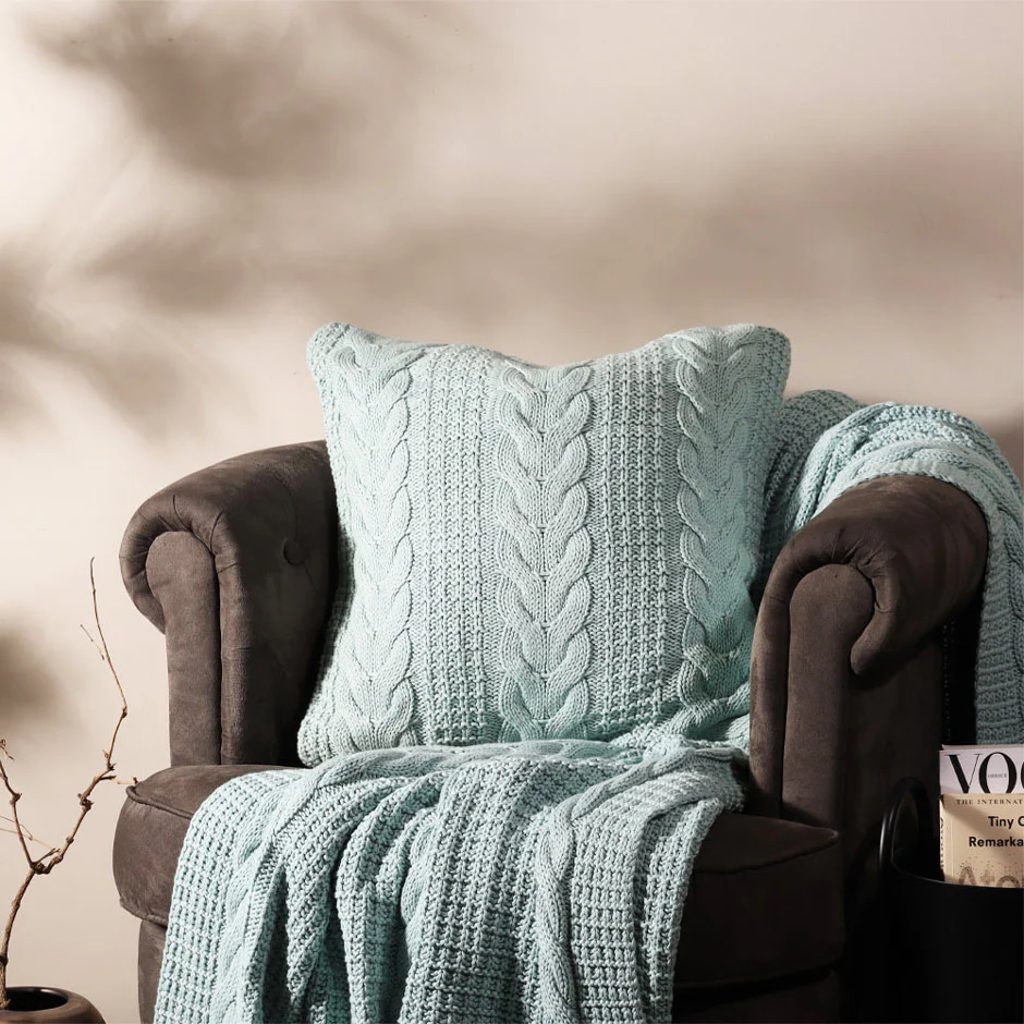 Wishbone Knitted Throw - Light Blue - Image 6