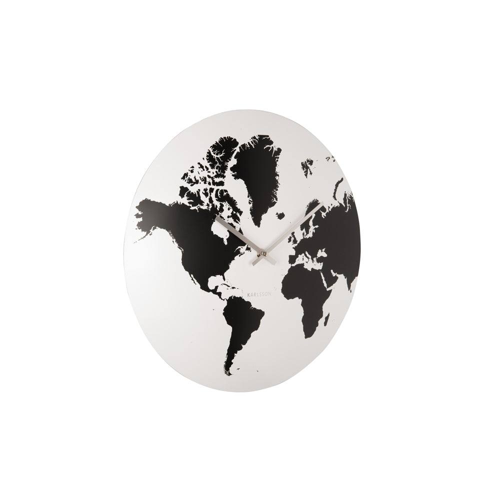World Map Metal Wall Clock 39cm - White - Image 3