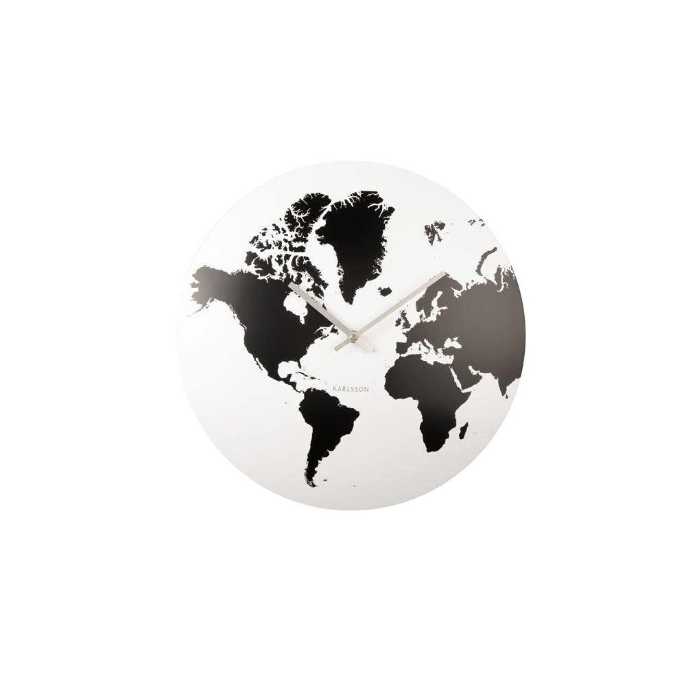 World Map Metal Wall Clock 39cm - White - Image 4
