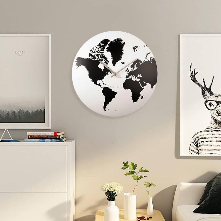 World Map Metal Wall Clock 39cm - White - Image 5