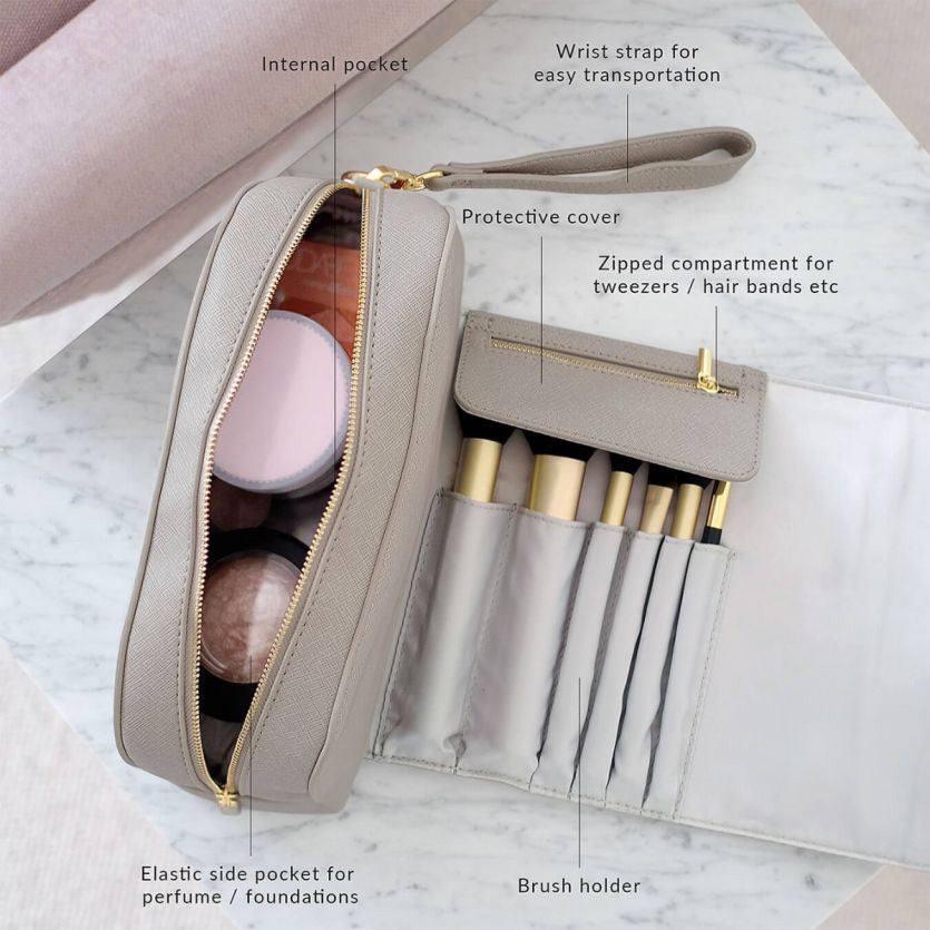 Wrap Around Make-up Bag - Taupe - Image 3