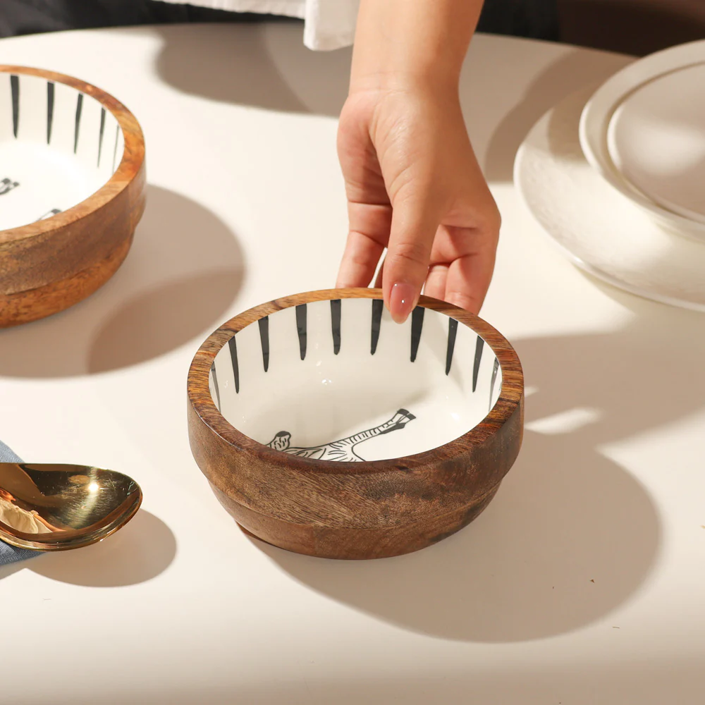 Zebra Wooden Serving Bowl Small - White Black - Image 2
