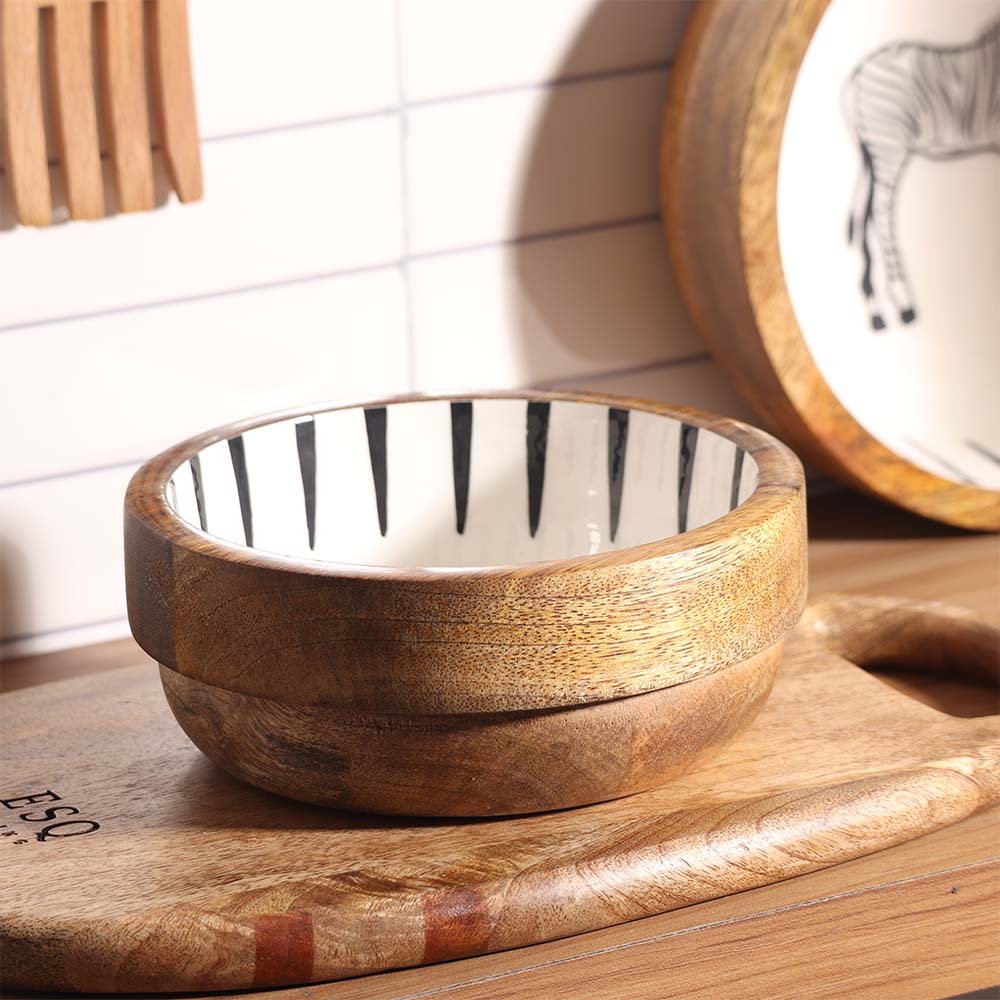 Zebra Wooden Serving Bowl Small - White Black - Image 3