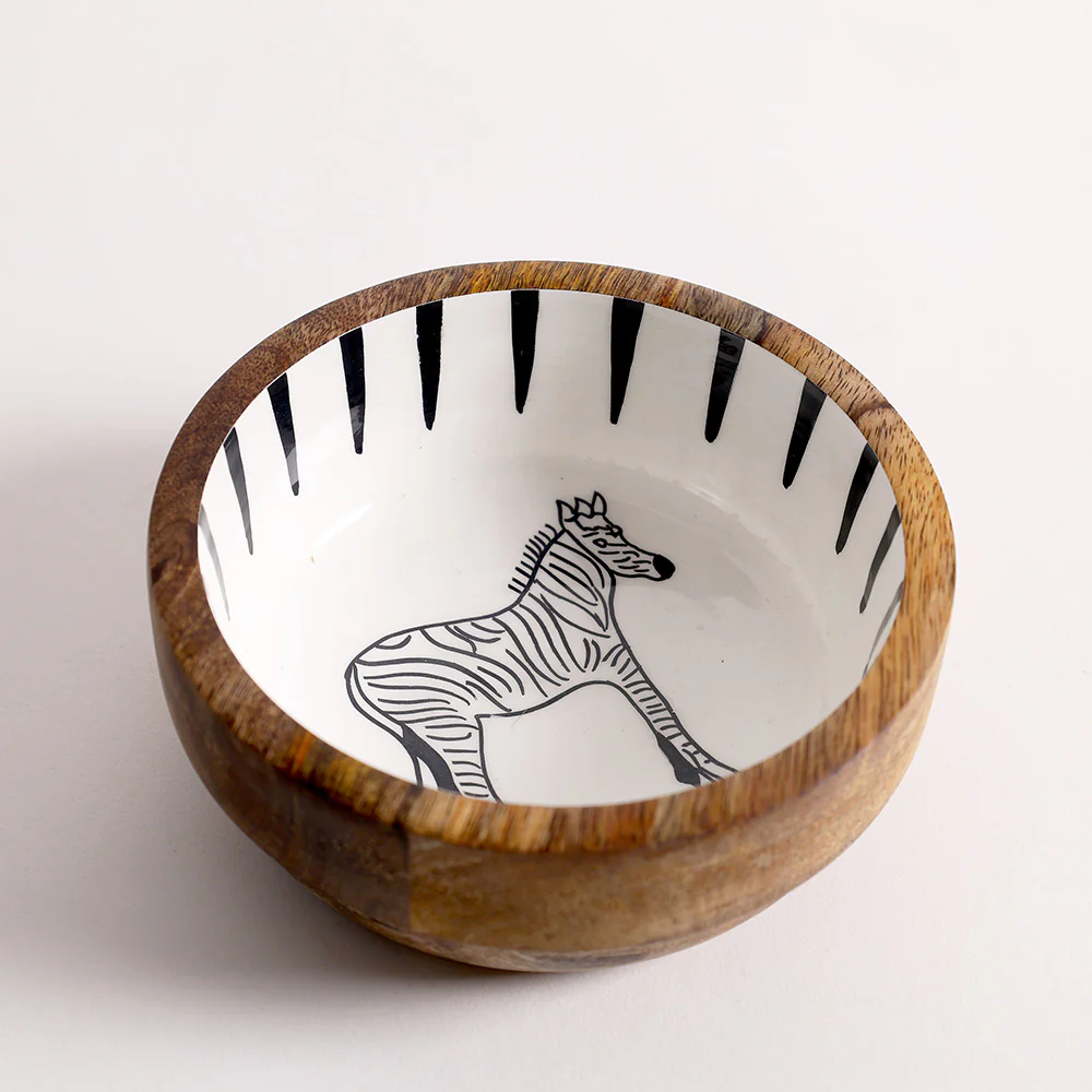 Zebra Wooden Serving Bowl Small - White Black - Image 5