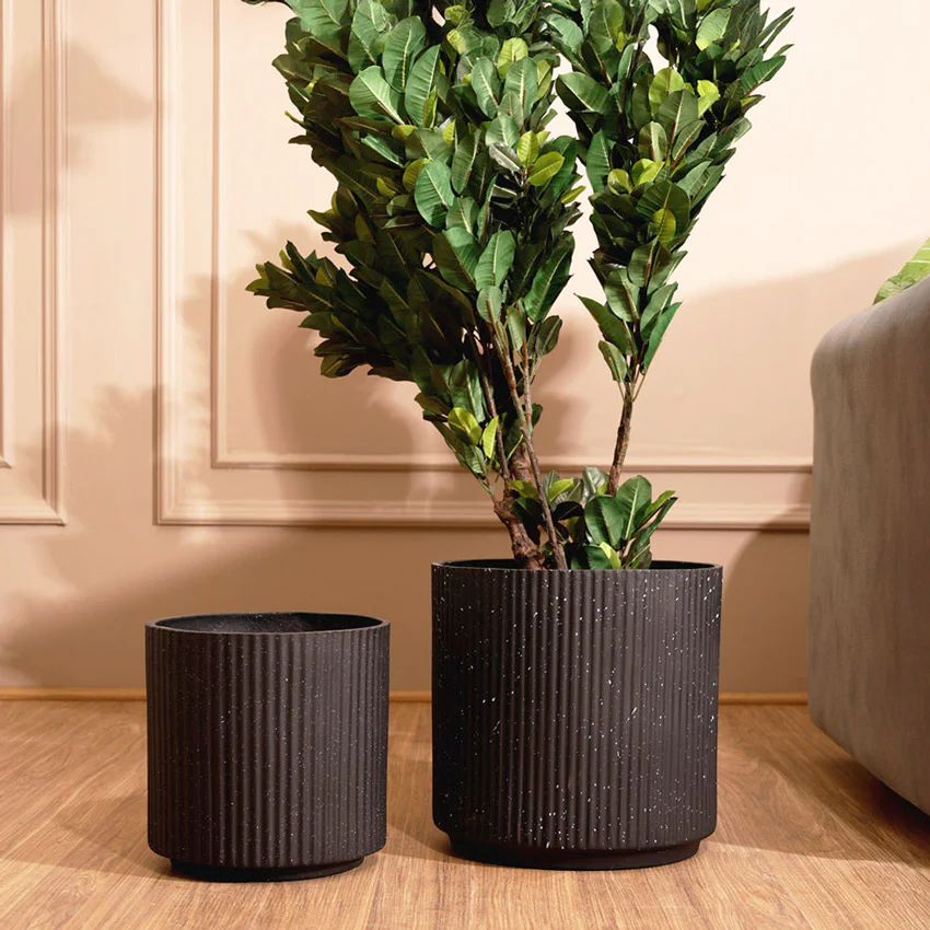 Zena Barrel Planters, Set of 2 - Speckled Black - Image 2