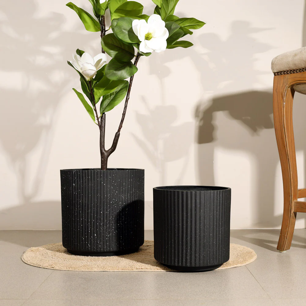 Zena Barrel Planters, Set of 2 - Speckled Black - Image 3