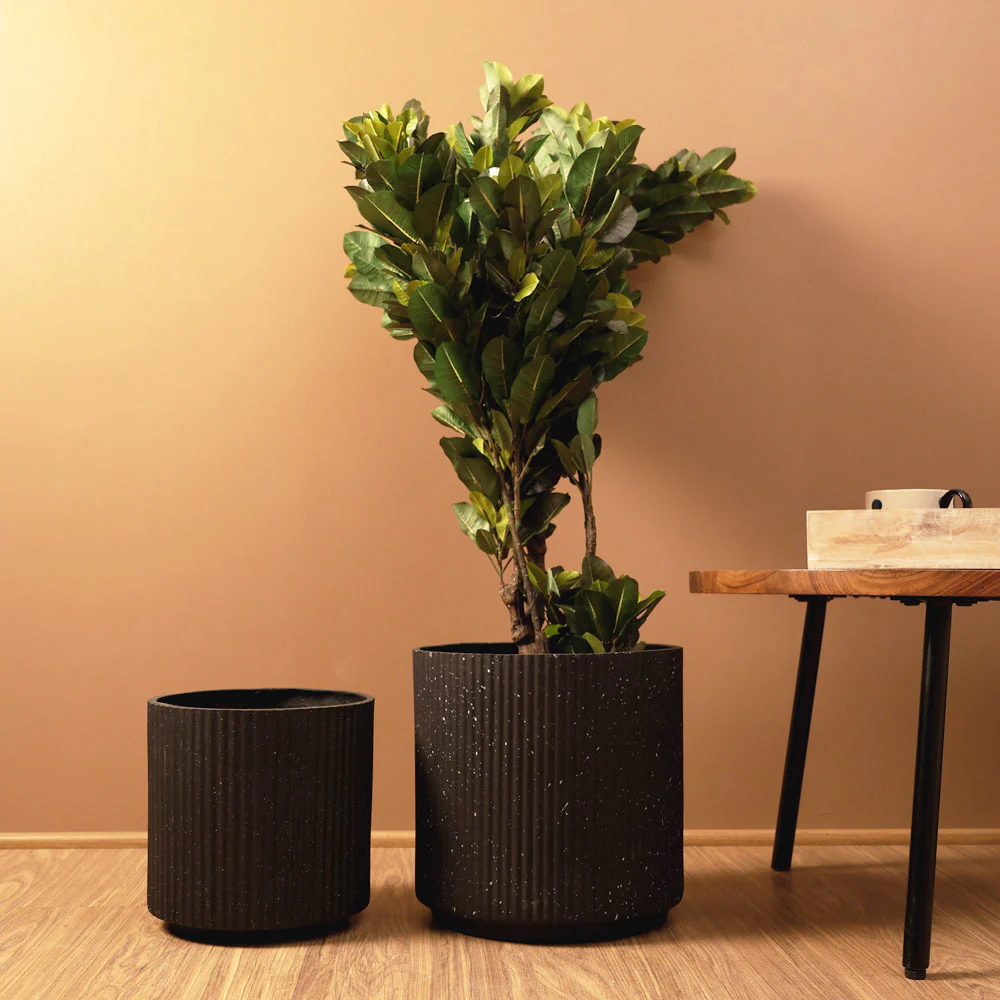 Zena Barrel Planters, Set of 2 - Speckled Black - Image 5