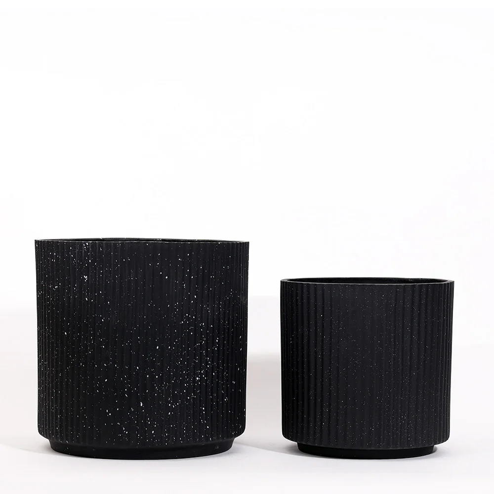 Zena Barrel Planters, Set of 2 - Speckled Black - Image 6