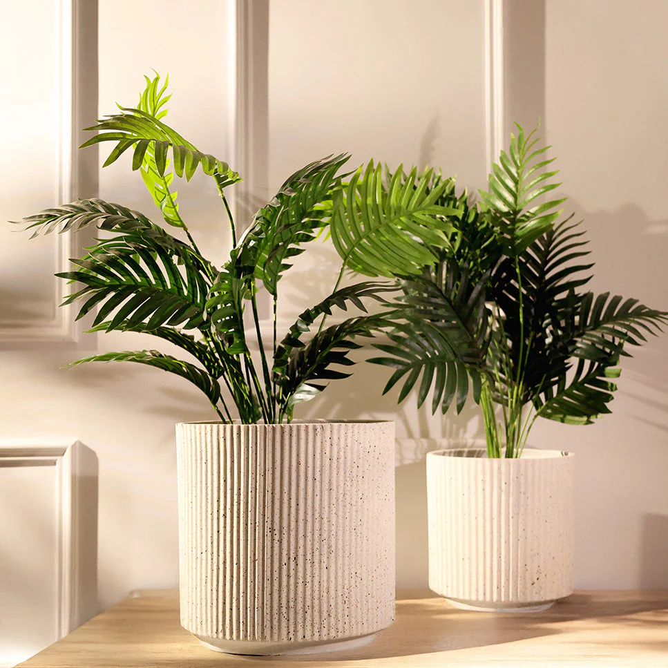 Zena Barrel Planters, Set of 2 - Speckled White