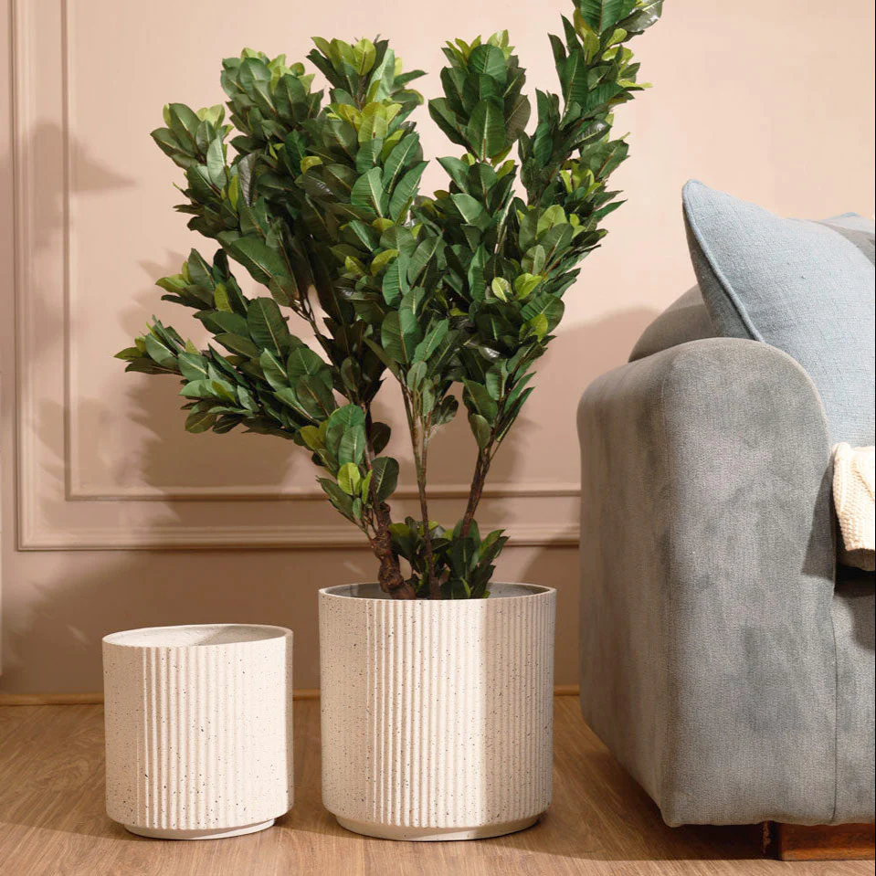 Zena Barrel Planters, Set of 2 - Speckled White - Image 3
