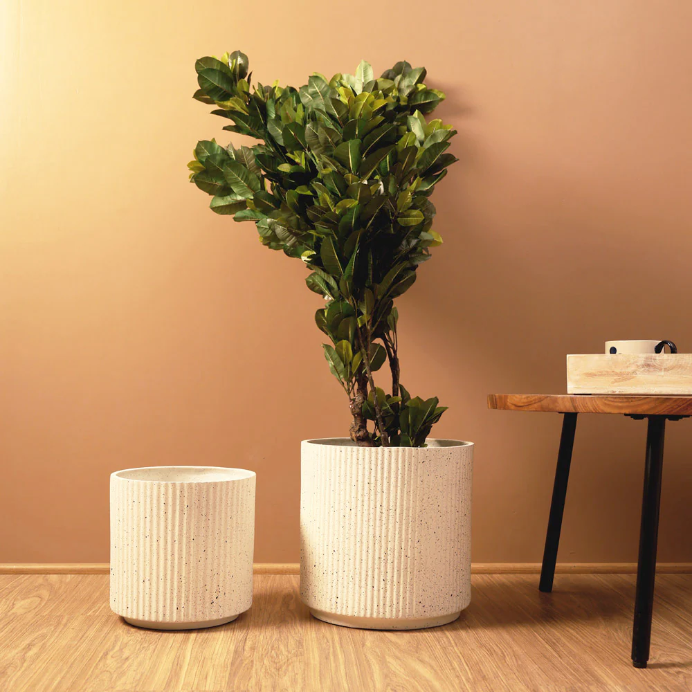 Zena Barrel Planters, Set of 2 - Speckled White - Image 5