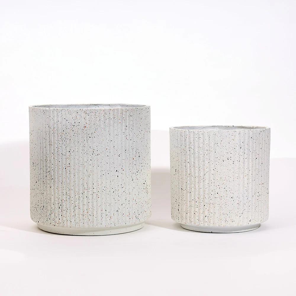Zena Barrel Planters, Set of 2 - Speckled White - Image 6