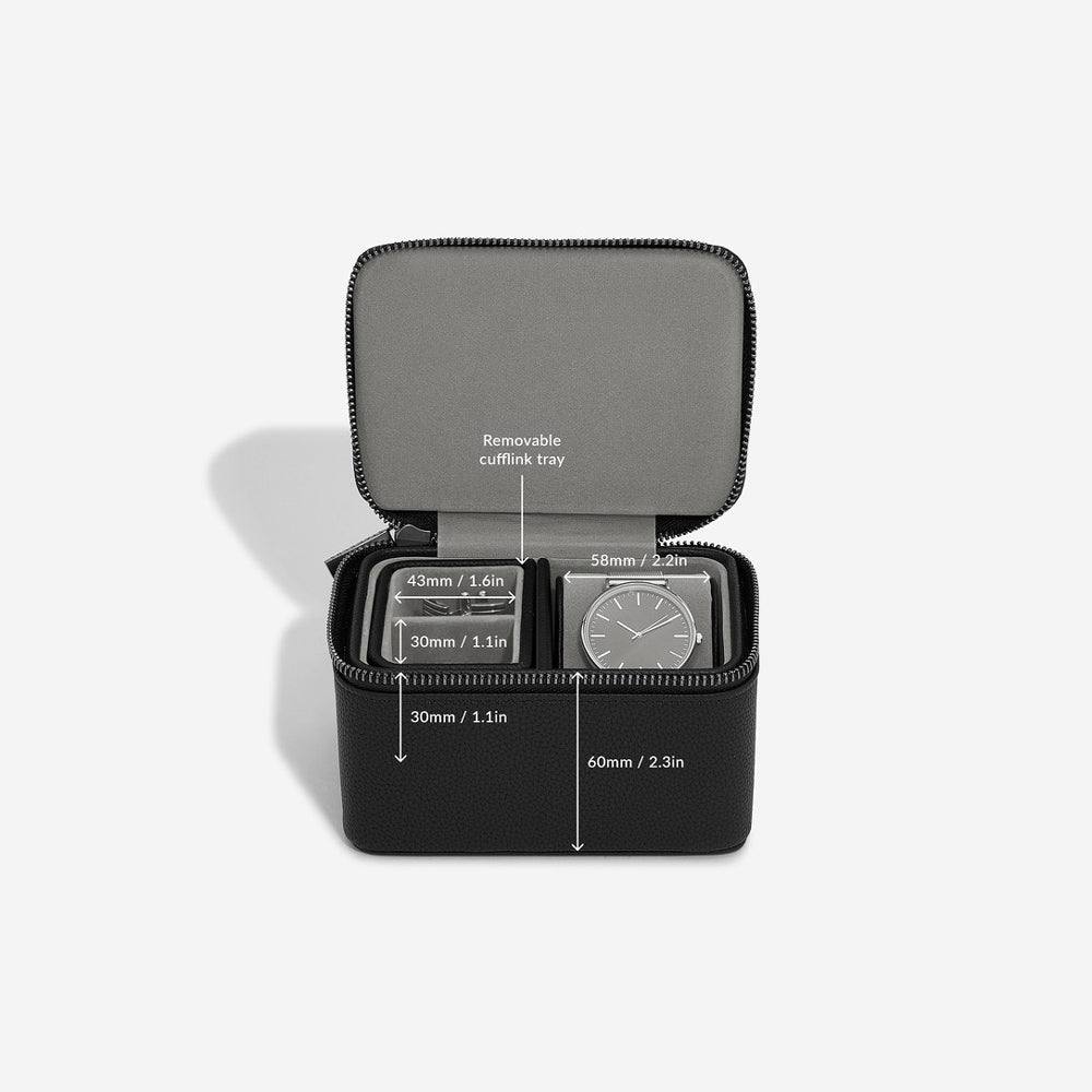 Zipped Watch & Cufflink Box - Pebble Black - Image 4